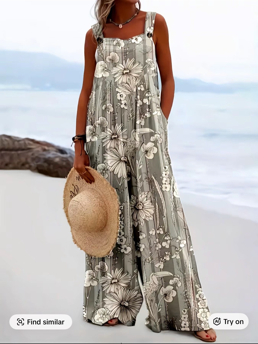Floral Wide-Leg Jumpsuit in Sage Green